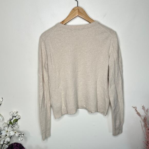 JENNI KAYNE Everyday Sweater Slim Fit Wool Cashmere Oatmeal Cream Sz L {3U30} - Picture 4 of 6